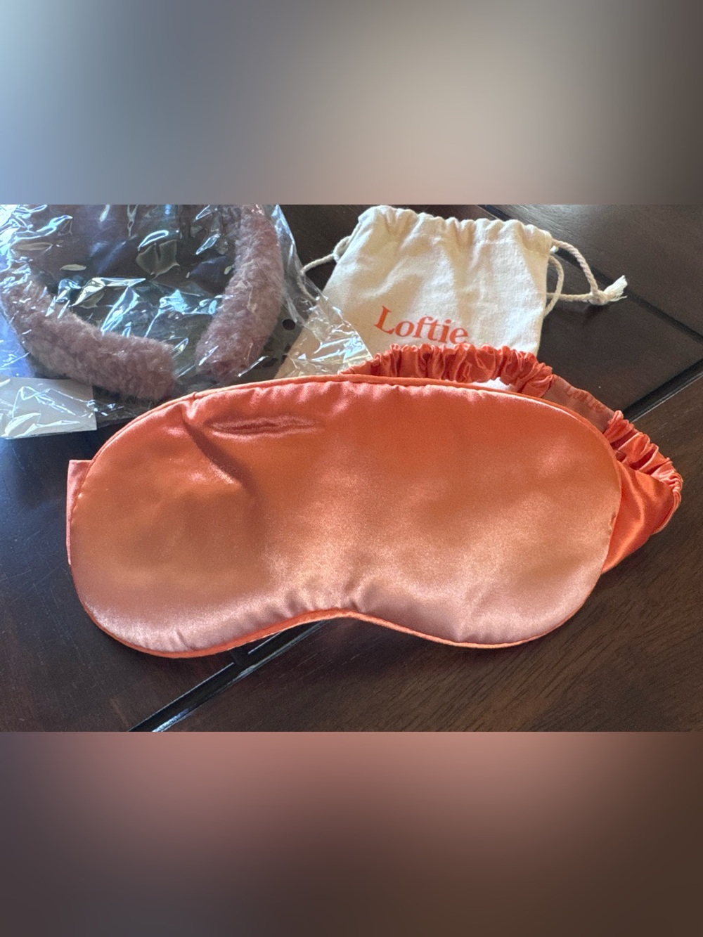 Loftie Satin Sleep Mask with Matching Pouch in Orange
